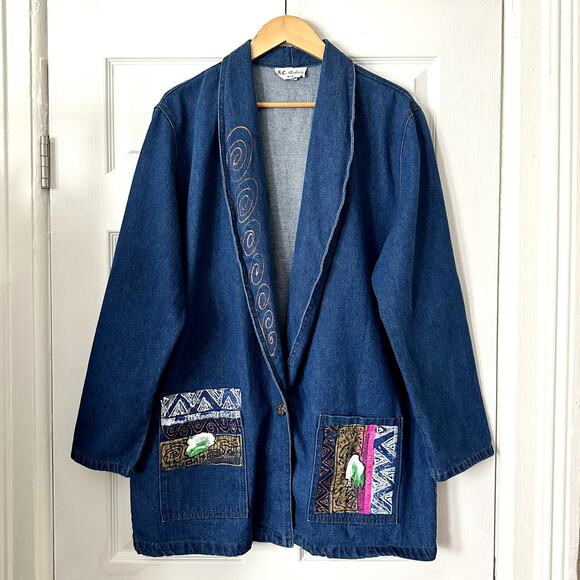 A.C. Clothing USA Jacket Women’s XL Denim Boho Hand Painted - Picture 1 of 5